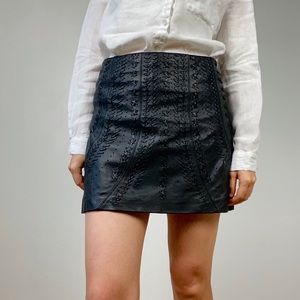 Zara black mini skirt in faux leather emboroidery